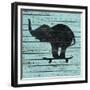 Elephant on Skateboard on Old Board-J Hovenstine Studios-Framed Giclee Print