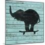 Elephant on Skateboard on Old Board-J Hovenstine Studios-Mounted Giclee Print