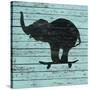 Elephant on Skateboard on Old Board-J Hovenstine Studios-Stretched Canvas