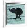 Elephant on Skateboard on Old Board-J Hovenstine Studios-Framed Giclee Print