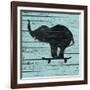 Elephant on Skateboard on Old Board-J Hovenstine Studios-Framed Giclee Print