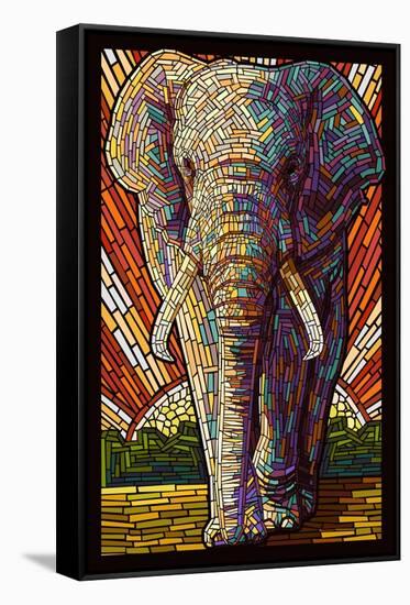 Elephant - Paper Mosaic-Lantern Press-Framed Stretched Canvas