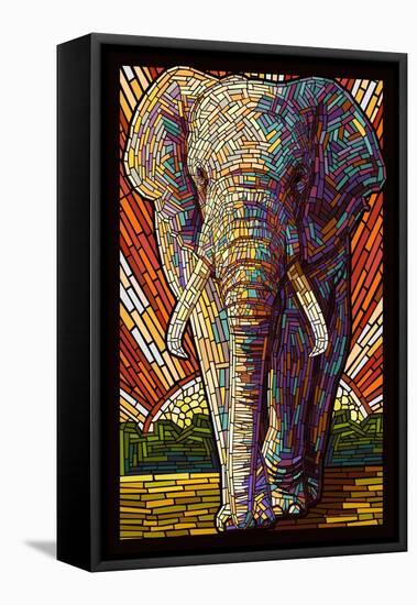 Elephant - Paper Mosaic-Lantern Press-Framed Stretched Canvas