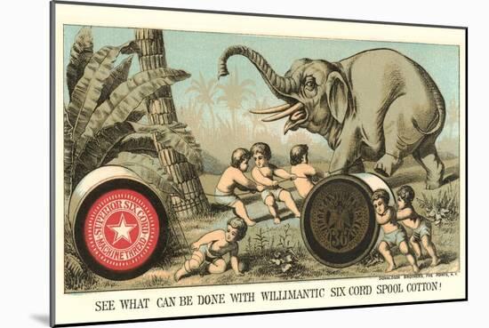 Elephant Pulling over Column-null-Mounted Art Print