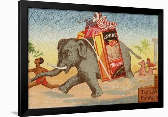 Elephant Running with Box of Washing Soap-null-Framed Giclee Print