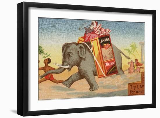 Elephant Running with Box of Washing Soap-null-Framed Giclee Print