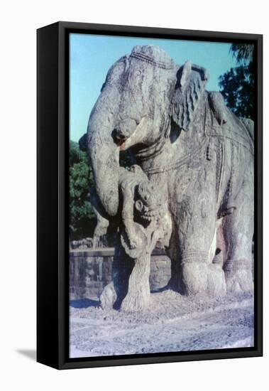 Elephant Sculpture, Khajuraho, India, C950-1050-null-Framed Stretched Canvas