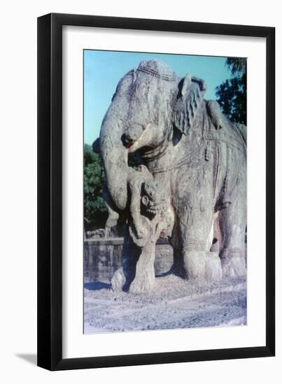 Elephant Sculpture, Khajuraho, India, C950-1050-null-Framed Giclee Print