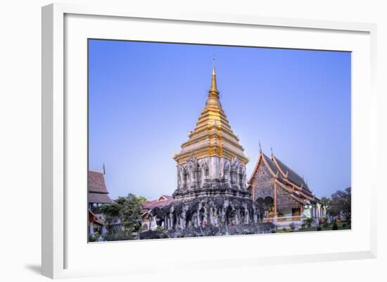 Elephant Sculptures on the Chedi Chang Lom and the Main Bot at the Temple of Wat Chiang Man-Alex Robinson-Framed Photographic Print