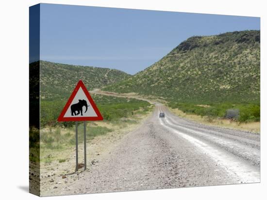 Elephant Sign Along Dirt Road, Namibia, Africa-Peter Groenendijk-Stretched Canvas