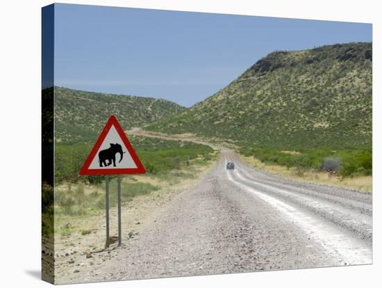 Elephant Sign Along Dirt Road, Namibia, Africa-Peter Groenendijk-Stretched Canvas