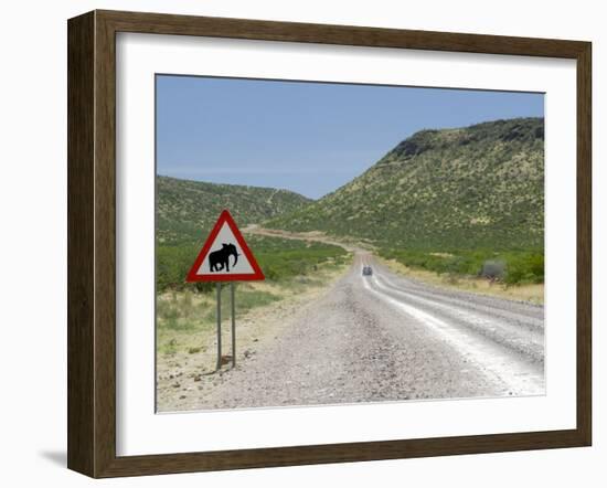 Elephant Sign Along Dirt Road, Namibia, Africa-Peter Groenendijk-Framed Photographic Print