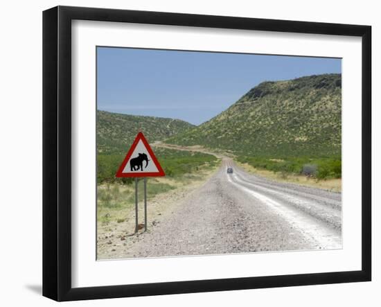 Elephant Sign Along Dirt Road, Namibia, Africa-Peter Groenendijk-Framed Photographic Print