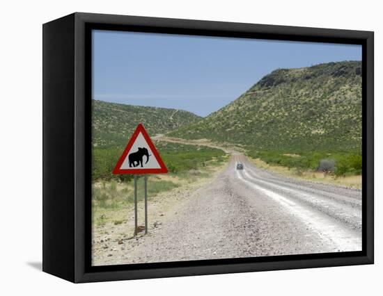 Elephant Sign Along Dirt Road, Namibia, Africa-Peter Groenendijk-Framed Stretched Canvas