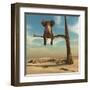 Elephant Stands on Thin Branch of Withered Tree in Surreal Landscape. this is a 3D Render Illustrat-Orla-Framed Art Print