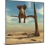 Elephant Stands on Thin Branch of Withered Tree in Surreal Landscape. this is a 3D Render Illustrat-Orla-Mounted Art Print