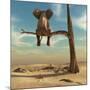 Elephant Stands on Thin Branch of Withered Tree in Surreal Landscape. this is a 3D Render Illustrat-Orla-Mounted Art Print