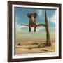 Elephant Stands on Thin Branch of Withered Tree in Surreal Landscape. this is a 3D Render Illustrat-Orla-Framed Giclee Print