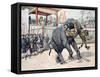 Elephant Tiger Fight Chinese or Vietnamese Circus (Annam)-null-Framed Stretched Canvas