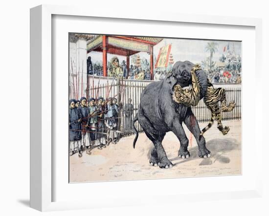 Elephant Tiger Fight Chinese or Vietnamese Circus (Annam)-null-Framed Giclee Print