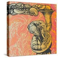 Elephant Trumpet on Abstract Floral Background. Retro Style. Vector Illustration.-jumpingsack-Stretched Canvas