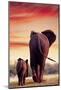 Elephant Walking with Calf-null-Mounted Art Print