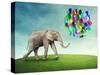 Elephant with a Colorful Balloons-egal-Stretched Canvas