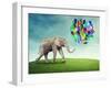 Elephant with a Colorful Balloons-egal-Framed Photographic Print