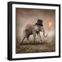 Elephant with a Orange Balloon-egal-Framed Photographic Print