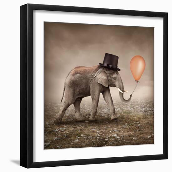 Elephant with a Orange Balloon-egal-Framed Photographic Print