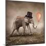 Elephant with a Orange Balloon-egal-Mounted Photographic Print