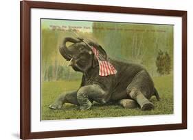 Elephant with Flag, Zoo in Cleveland, Ohio-null-Framed Premium Giclee Print