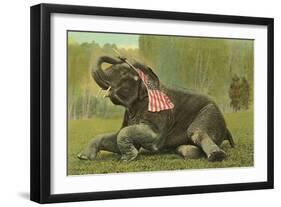 Elephant with Flag-null-Framed Art Print