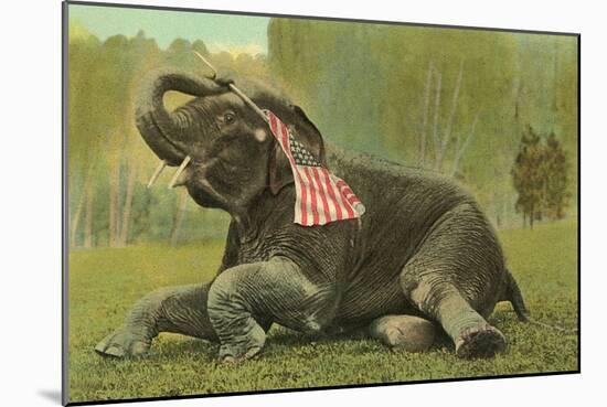 Elephant with Flag-null-Mounted Art Print