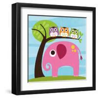 Elephant with Three Owls-Nancy Lee-Framed Art Print