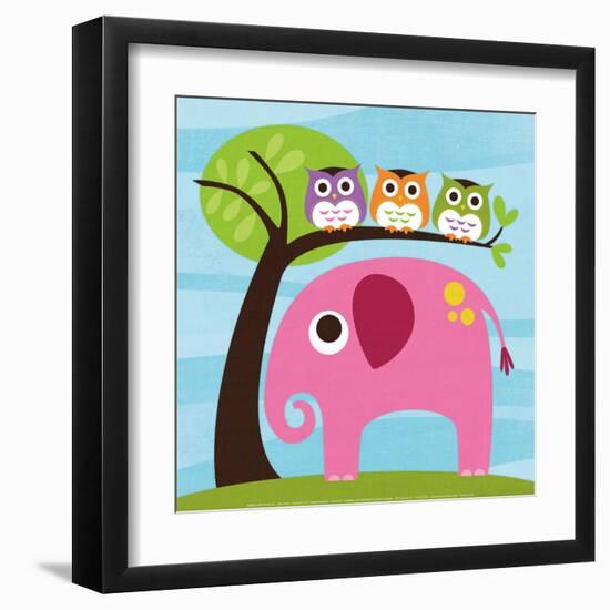 Elephant with Three Owls-Nancy Lee-Framed Art Print