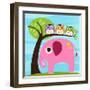 Elephant with Three Owls-Nancy Lee-Framed Art Print