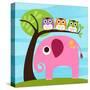 Elephant with Three Owls-Nancy Lee-Stretched Canvas