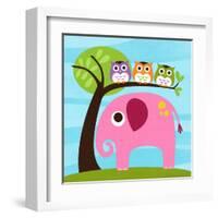 Elephant with Three Owls-Nancy Lee-Framed Art Print