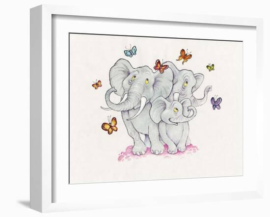 Elephants and Butterflies-Bill Bell-Framed Giclee Print