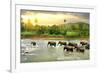 Elephants in River-Givaga-Framed Photographic Print