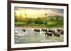 Elephants in River-Givaga-Framed Photographic Print