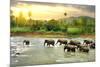 Elephants in River-Givaga-Mounted Photographic Print