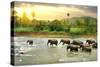 Elephants in River-Givaga-Stretched Canvas