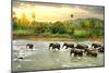Elephants in River-Givaga-Mounted Photographic Print