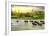 Elephants in River-Givaga-Framed Photographic Print