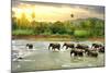 Elephants in River-Givaga-Mounted Photographic Print