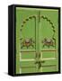 Elephants painted on green door, City Palace, Udaipur, India-Adam Jones-Framed Stretched Canvas