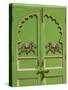 Elephants painted on green door, City Palace, Udaipur, India-Adam Jones-Stretched Canvas