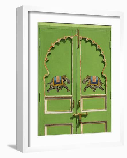 Elephants painted on green door, City Palace, Udaipur, India-Adam Jones-Framed Photographic Print